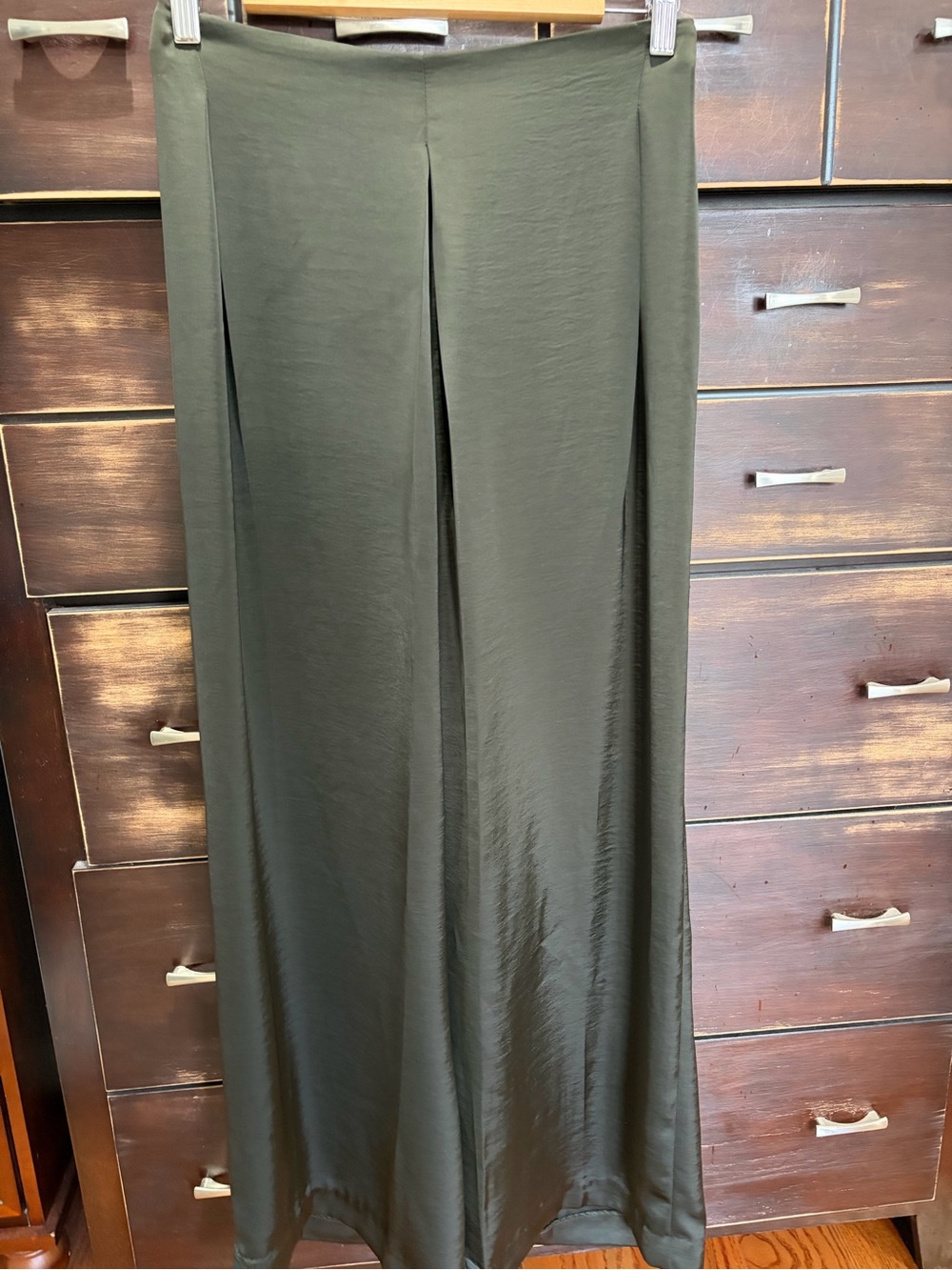 Wide Leg Satin Pants - Olive Green/ Size Small